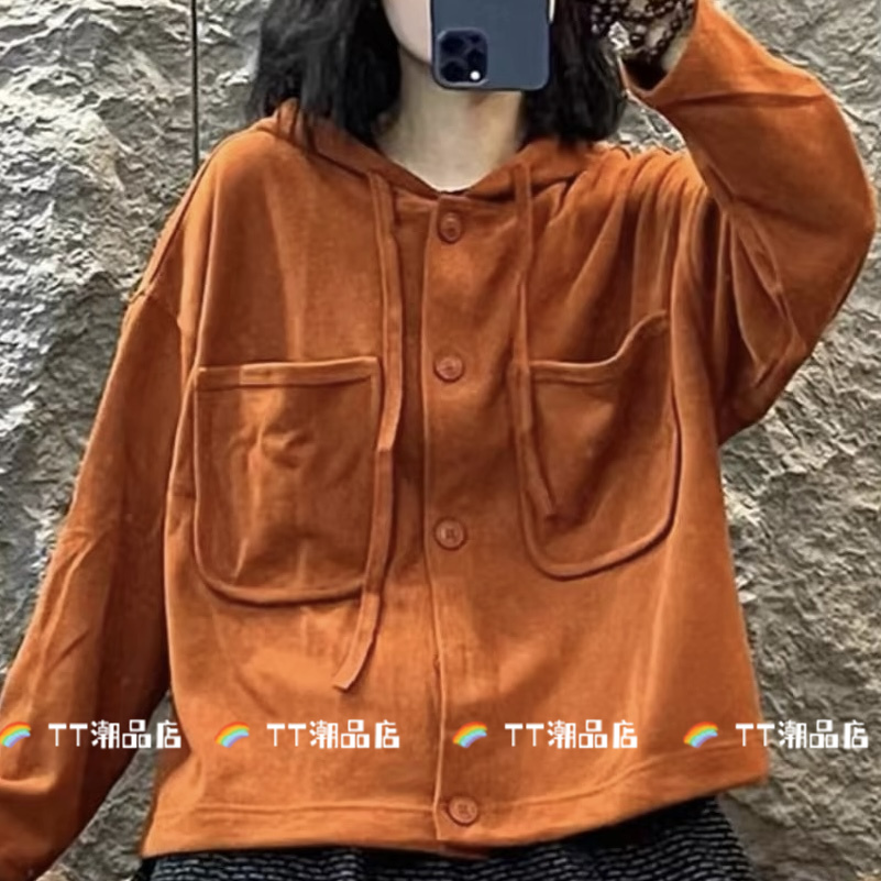 【TT潮品】新款复古休闲减龄纯色双口袋百搭时尚连帽外套3432
