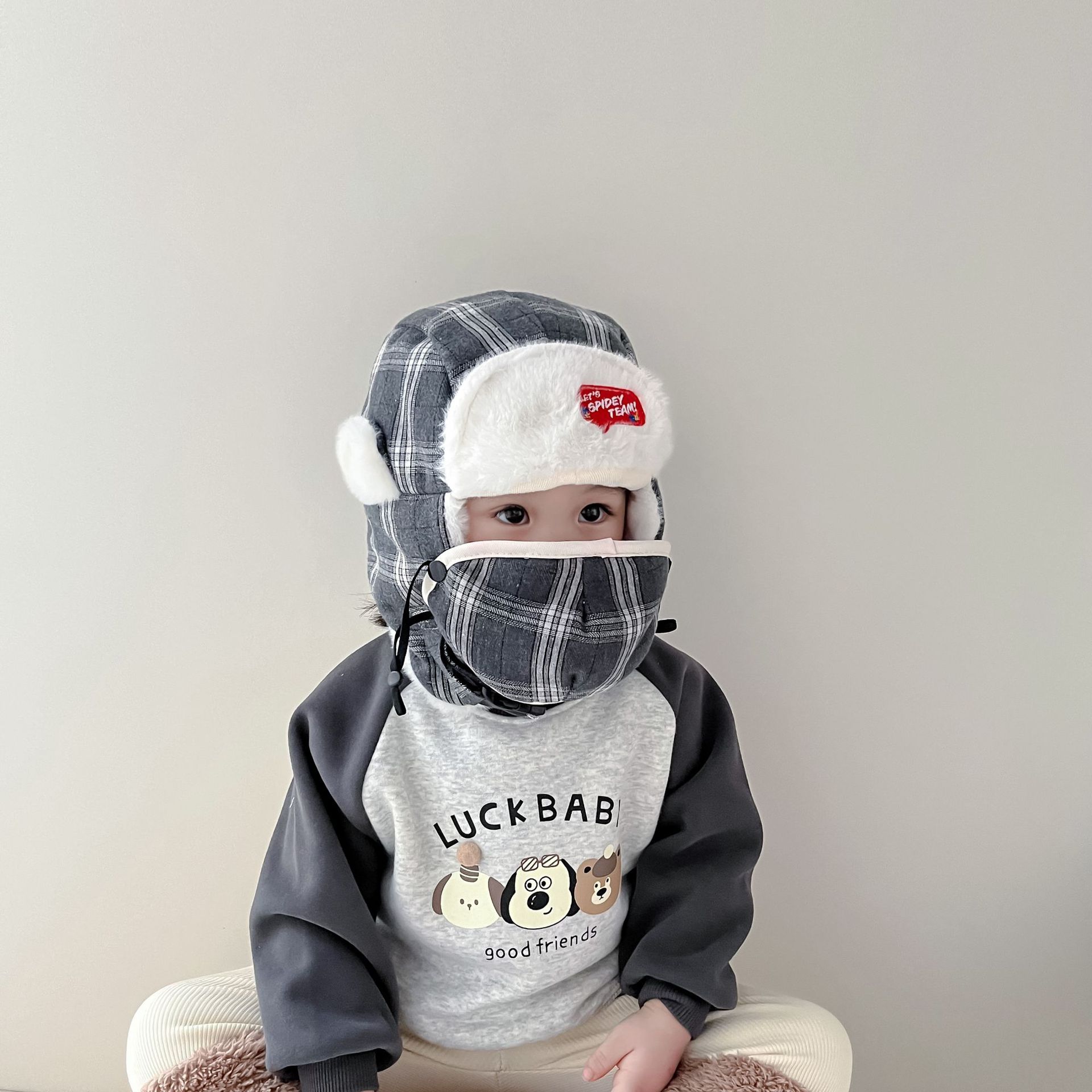 冬季韩系雷锋帽洋气潮儿童口罩防风保暖帽子户外男女童防风护耳帽