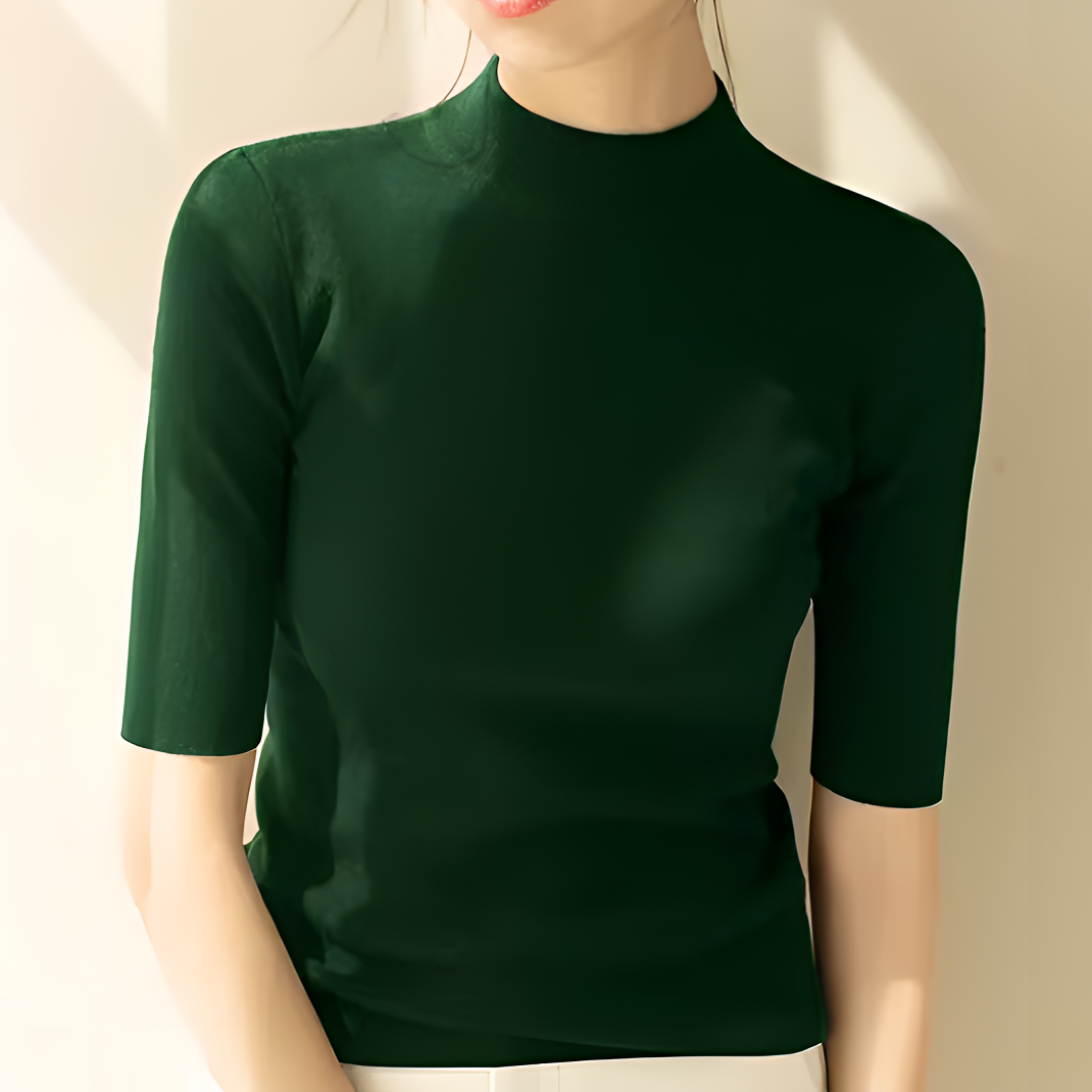 渐变丁达尔风春秋大码女装时尚百搭显瘦修身纯色中袖圆领针织衫