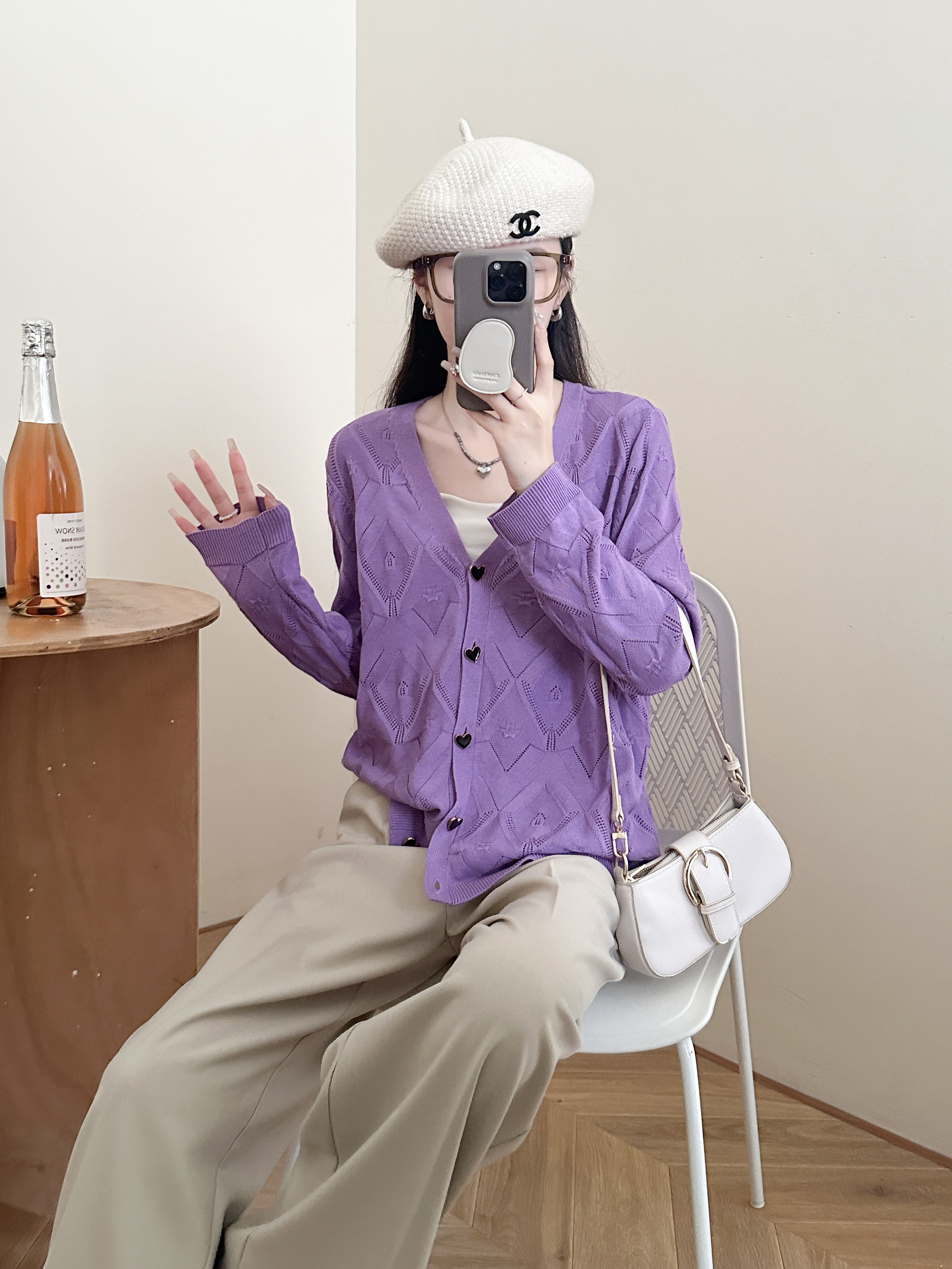 俊丰大码女装服饰2023年开衫紫色休闲宽松提花时尚330长袖针织衫