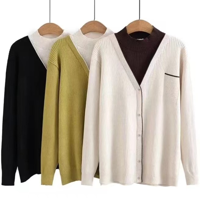 俊丰大码秋冬宽松遮肉显瘦软糯舒适半高领假两件开衫打底衫上衣