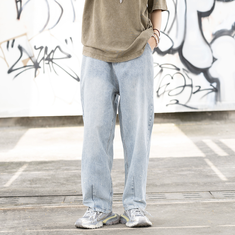 UOD潮流牛仔裤男士直筒百搭男牛仔裤子春秋宽松破洞潮流休闲裤