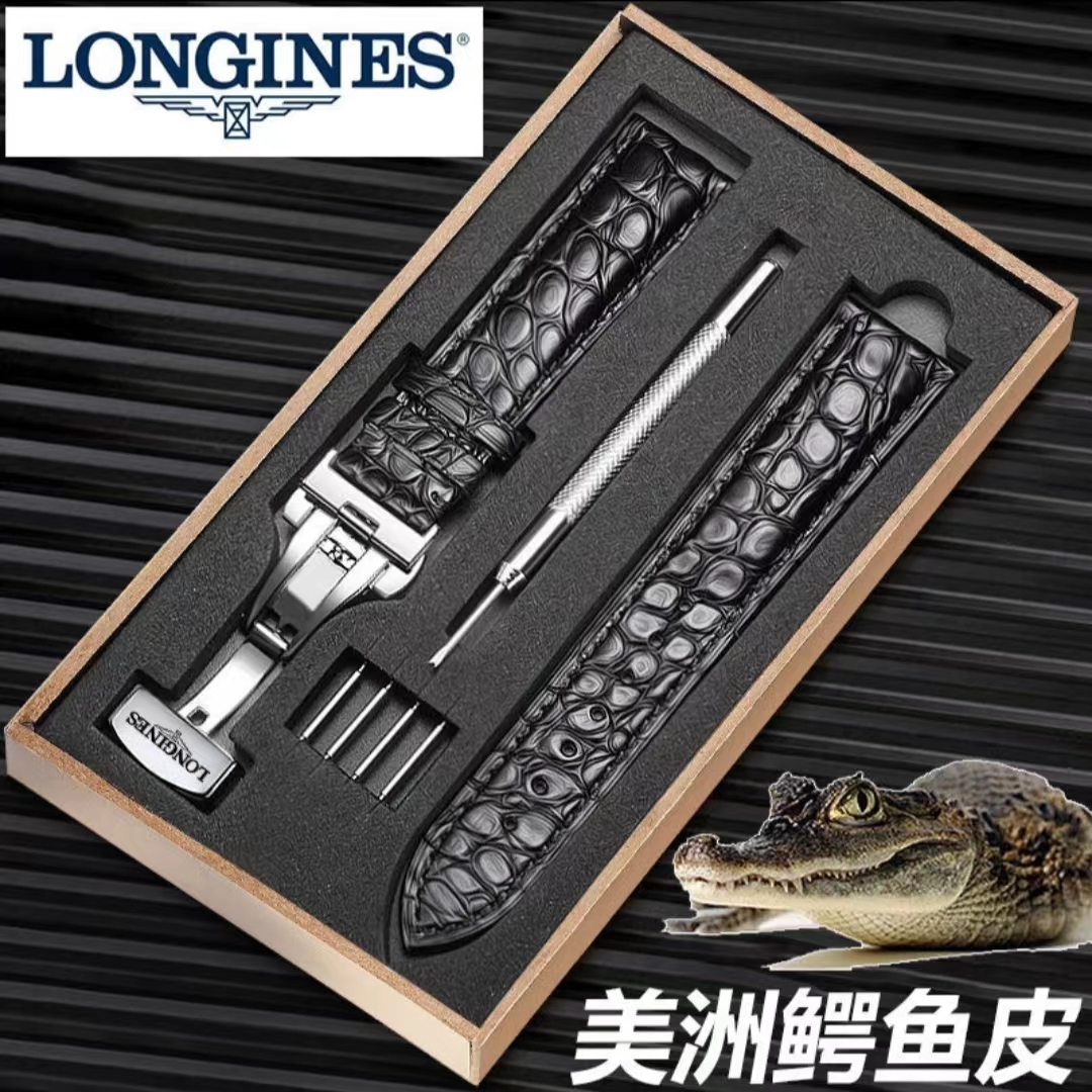 浪琴表带男真皮原装鳄鱼皮适用名匠L2月相L4瑰丽军旗康卡斯手表带