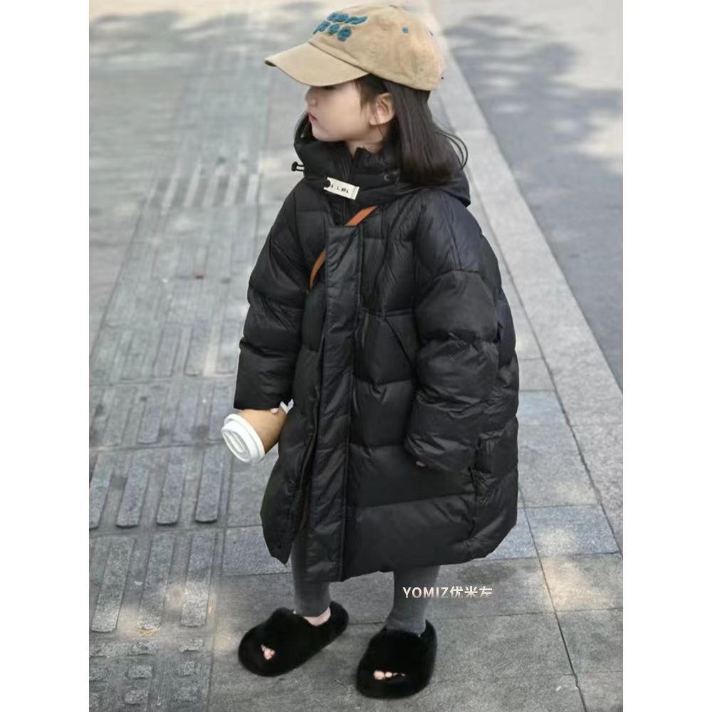 韩国新款儿童羽绒服白鸭绒长款加厚外套连帽女童男宝宝中大童洋气