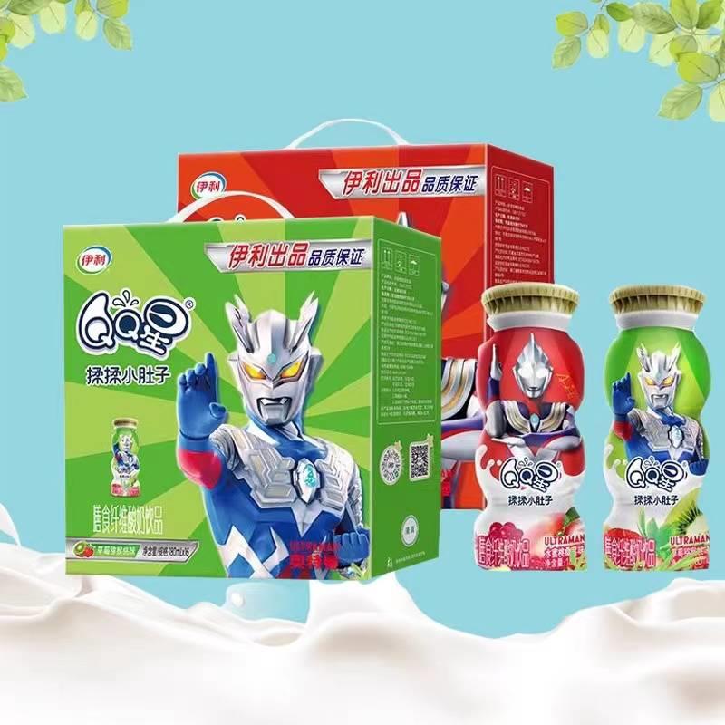 【9月25产】伊利QQ星揉揉小肚子乳酸菌180ml*16盒整箱水蜜桃桑葚