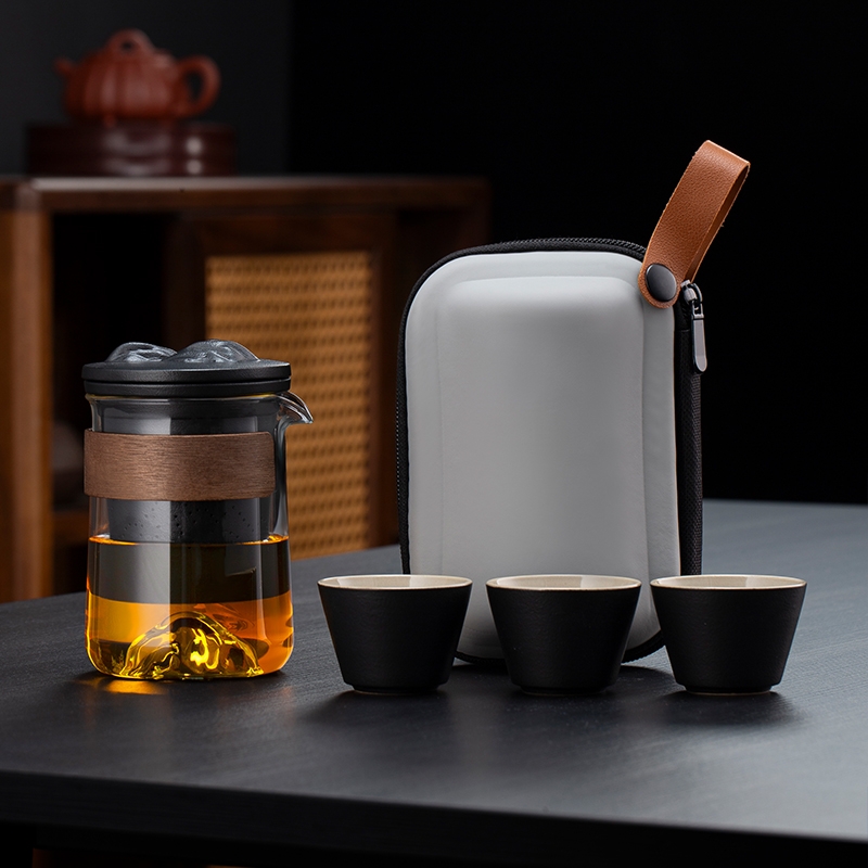玻璃旅行茶具便携式快客杯个人专用随身包套装户外功夫茶杯泡茶壶