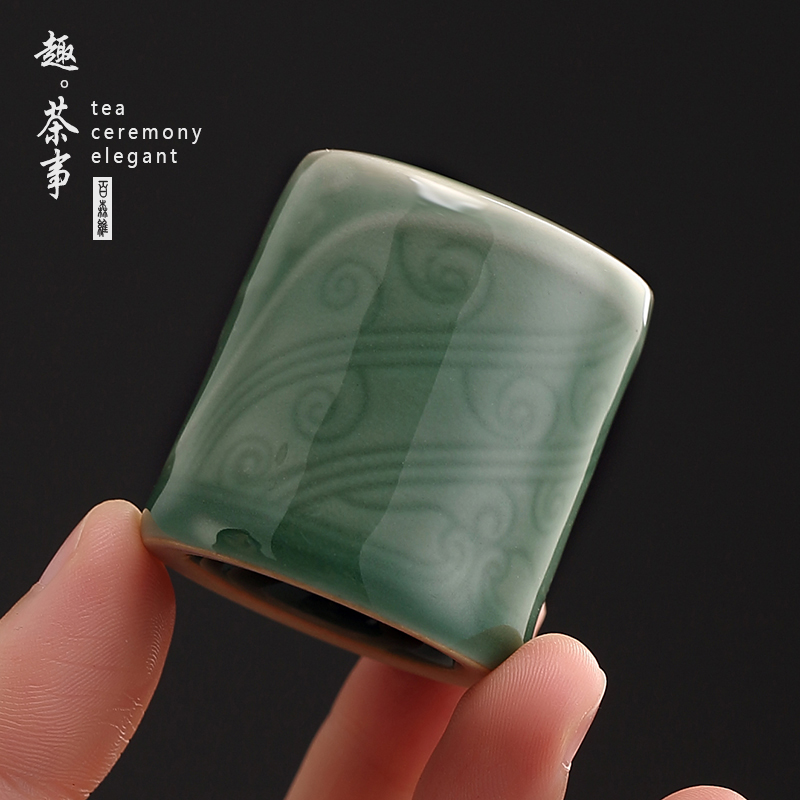 越窑青瓷祥云盖置家用盖碗茶壶盖托陶瓷功夫茶具禅意配件摆件托架