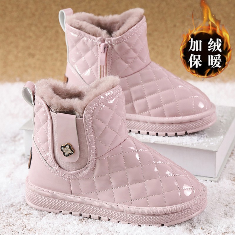 女童雪地靴皮毛一体年冬季新款儿童加绒加厚棉鞋女孩保暖防水