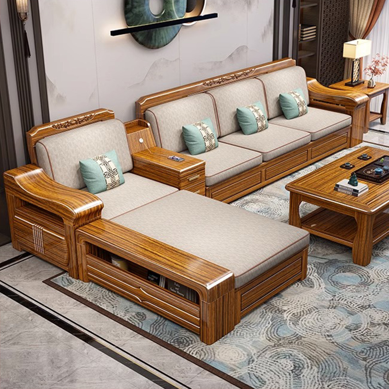 乌金木实木沙发新中式客厅轻奢两用家具高箱储物经济型家用成套