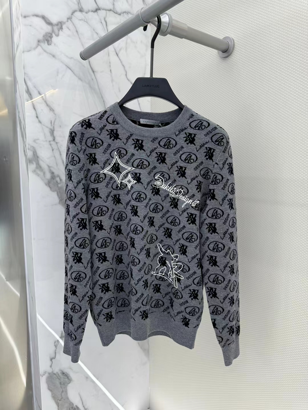 莱克特罗莱克特罗 2024新款秋冬毛衣印花潮流男士圆领