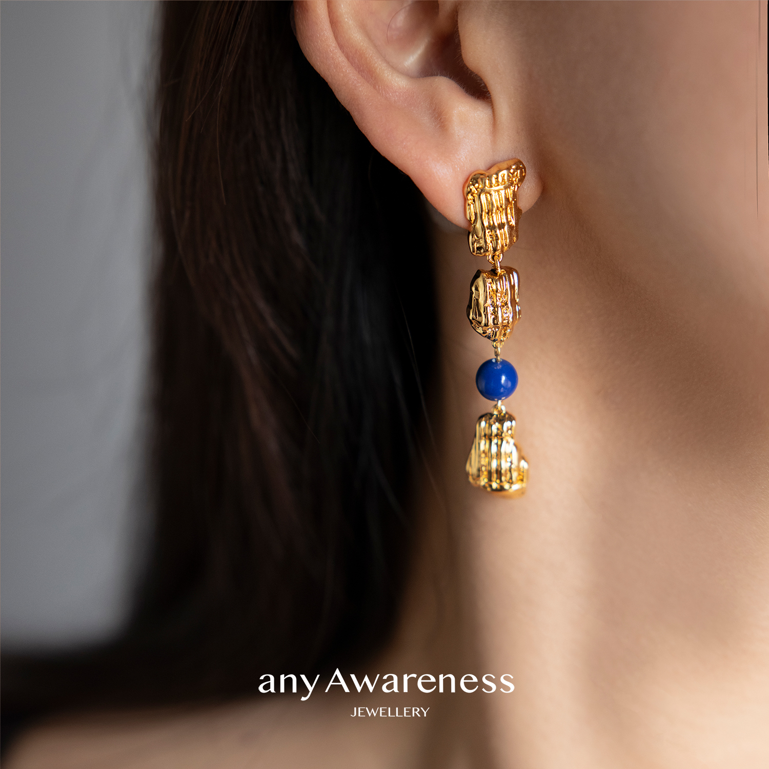 ANY AWARENESS 铜合金羽毛耳饰 拼接破碎神庙柱青原石耳坠