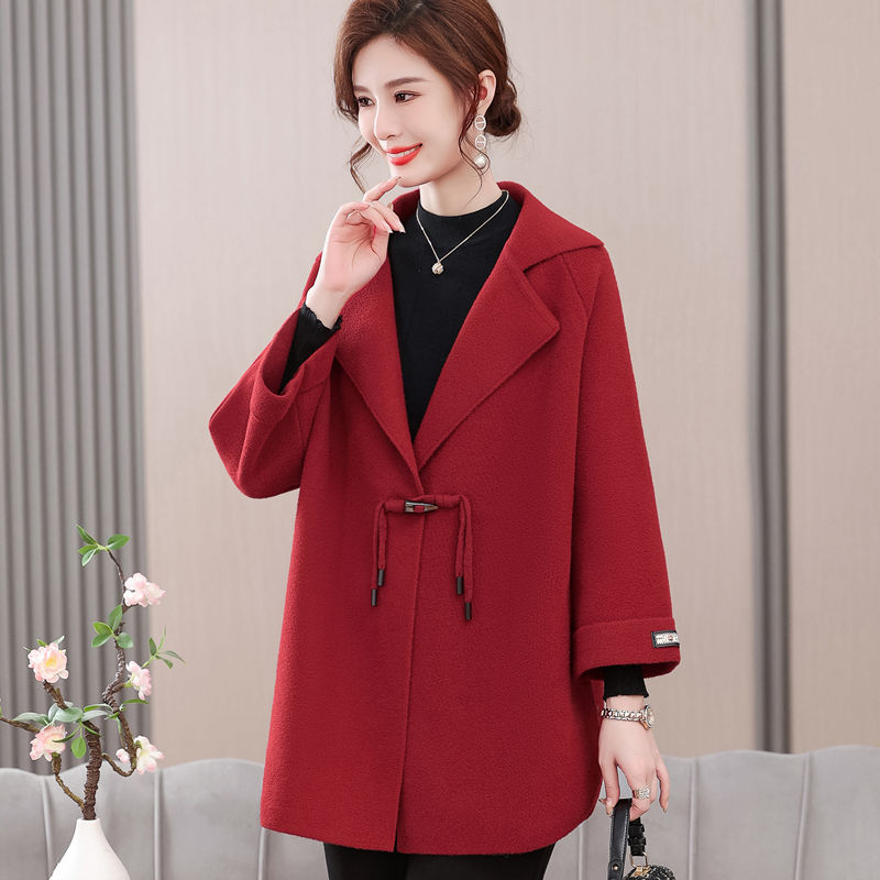 胖妈妈装春秋新款外套宽松大码开衫高贵中老年女洋气加厚呢子大衣