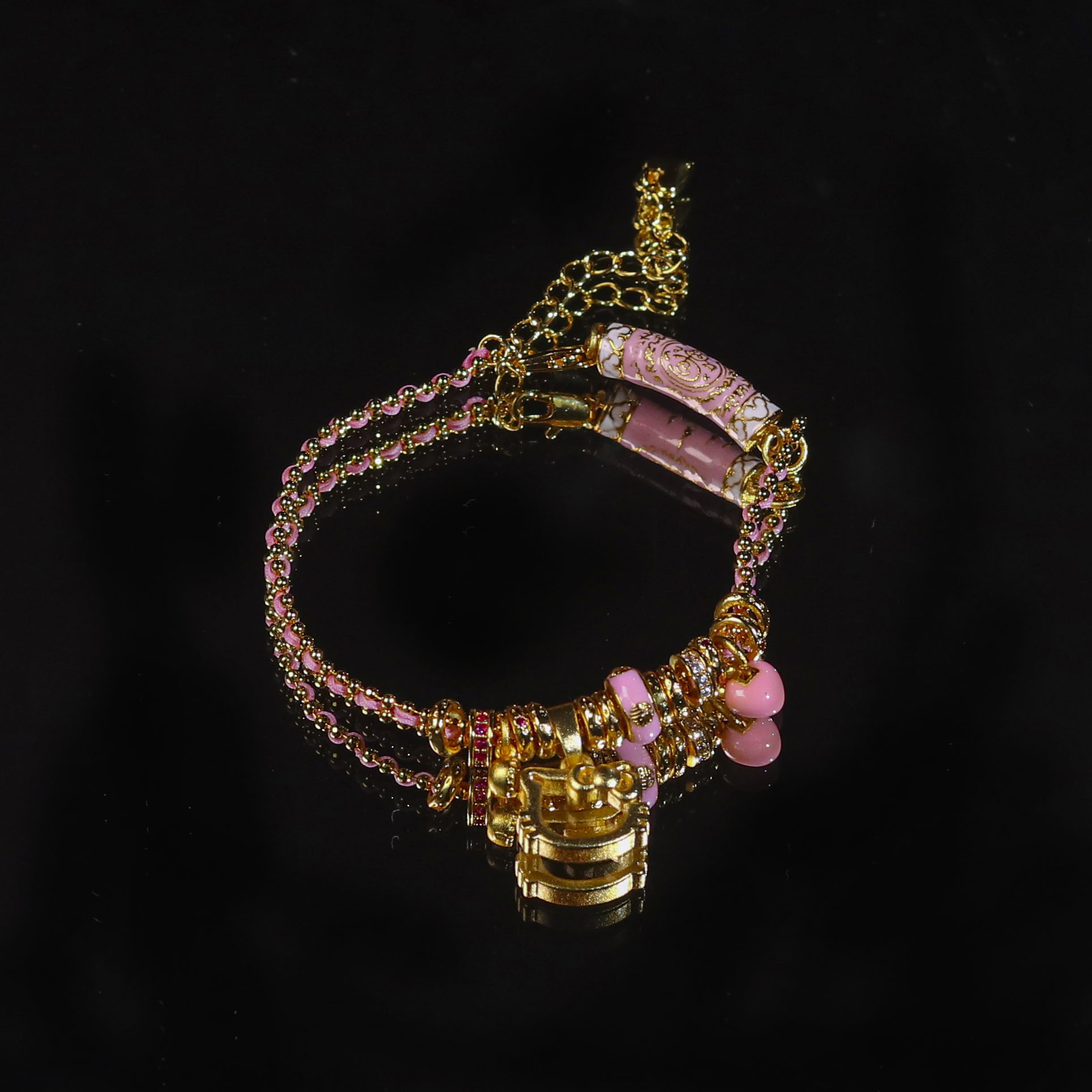 合金布艺手链 合金Kitty可调节手链 PZ19 多样性发一 颜色微差