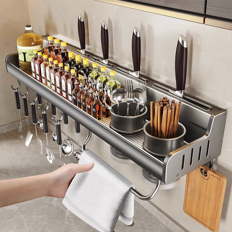 厨房置物架多功能免打孔壁挂式调味料筷子刀架用品大全厨房收纳架