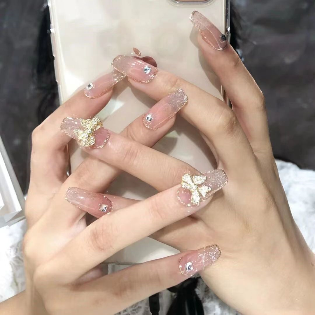【银色蝴蝶】冰透银色手工穿戴甲光疗甲片贴片秋冬新款