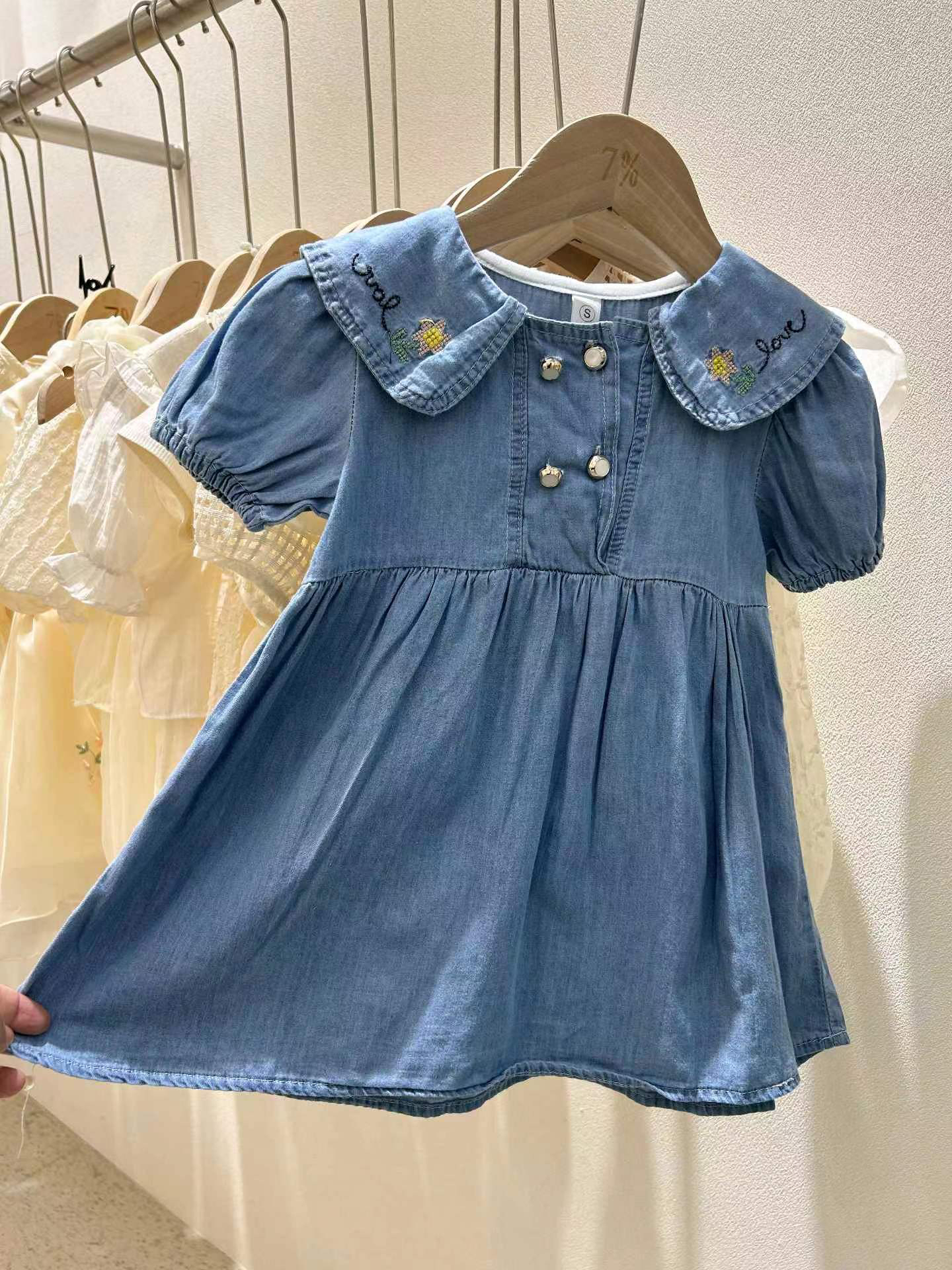 连衣裙蓝色夏季童装洋气
