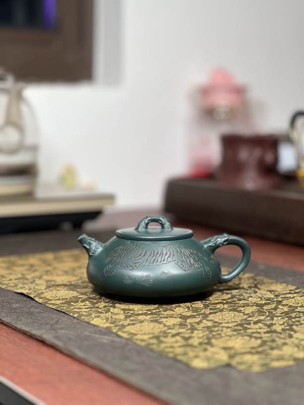 原矿苏门答腊青墨绿泥石瓢壶230毫升半手工宜兴茶具套装紫砂壶