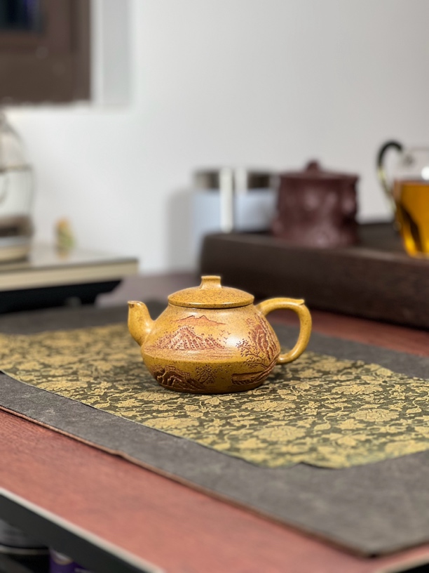 原矿黄金段泥高温窑变龙骨金砂无想壶190毫升宜兴茶具紫砂壶014
