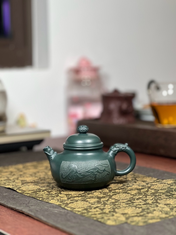 原矿苏门答腊青墨绿泥容天壶240毫升半手工宜兴茶具套装紫砂壶