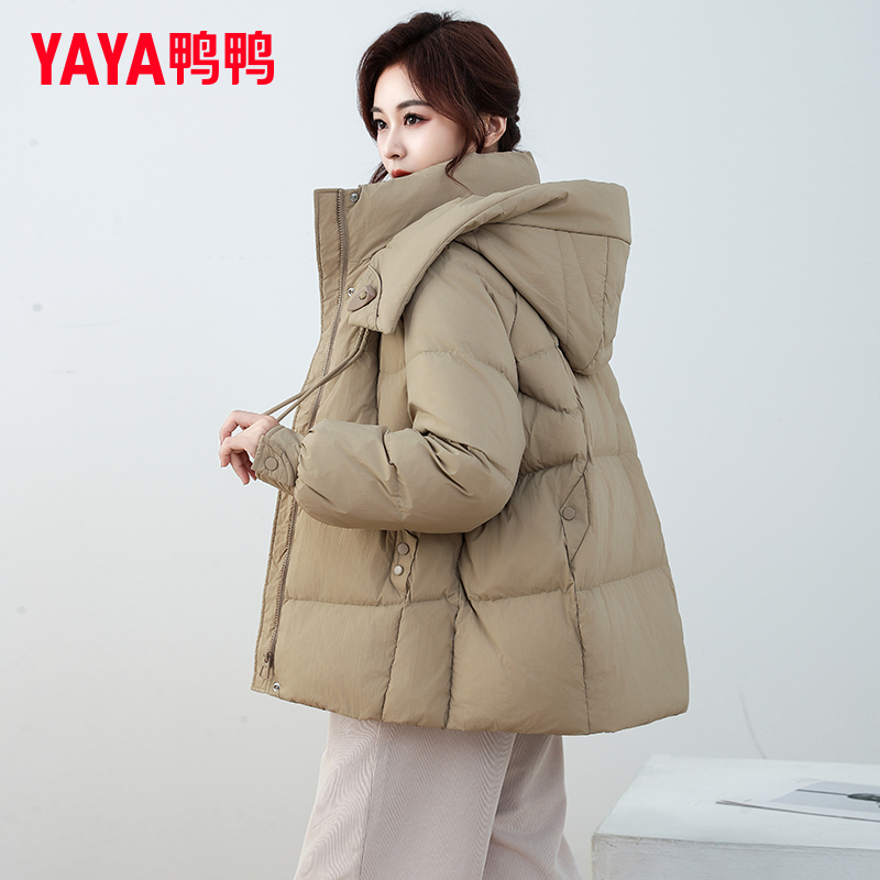 鸭鸭短款羽绒服女冬季2025年新款宽松加厚保暖面包服休闲连帽外套