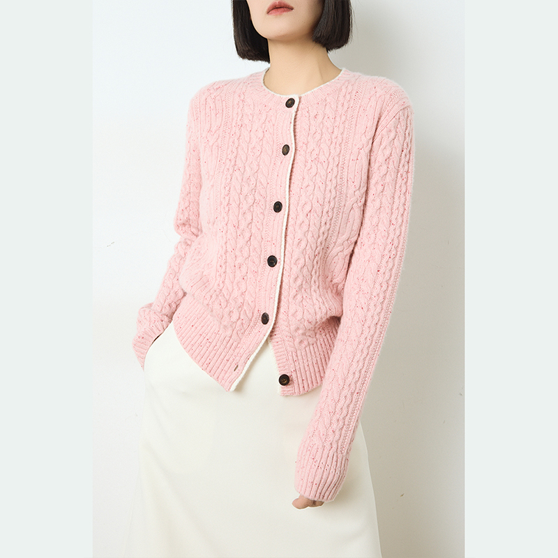 14095欧丝璐24秋冬新款纯羊绒女衫圆领开衫