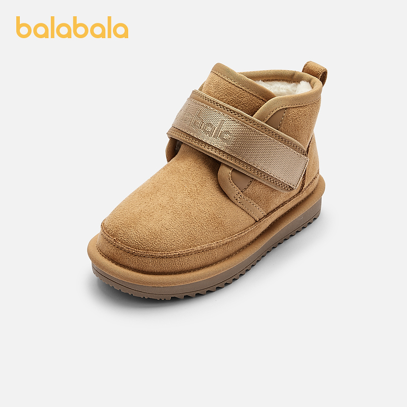 【balaOne】巴拉巴拉童鞋儿童雪地靴男女童加绒加厚短靴魔术贴靴子