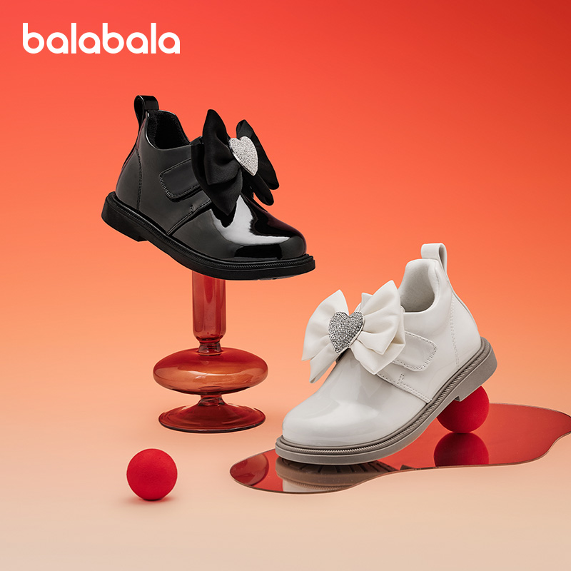 巴拉巴拉童鞋儿童靴子低帮靴女童鞋舒适春季新款蝴蝶结拜年鞋子