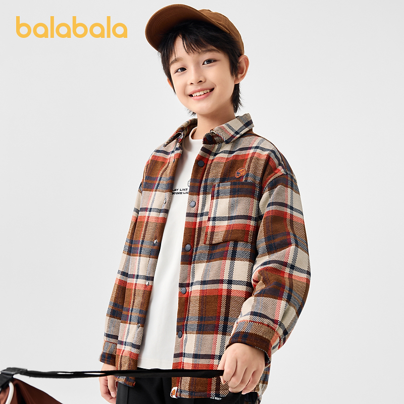 巴拉巴拉童装儿童棉衣男童外套秋冬季中大童棉服保暖格子时尚洋气