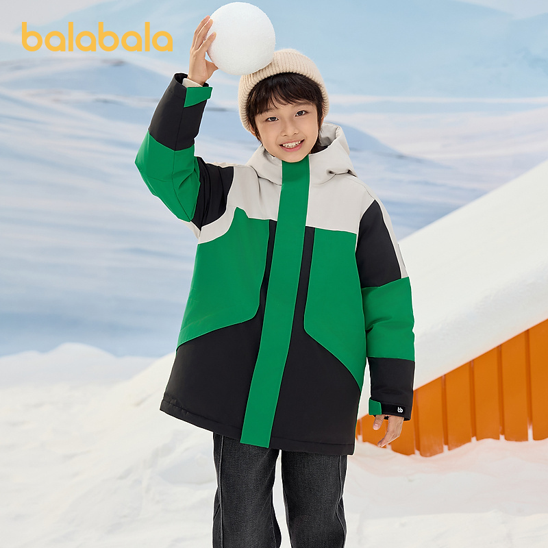 巴拉巴拉童装冬季羽绒服男儿童中大童保暖时尚外套连帽撞色中长款