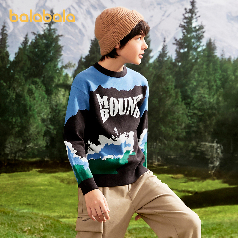 巴拉巴拉男童装毛衣秋冬新款儿童套头潮中大童文艺复古针织毛衫