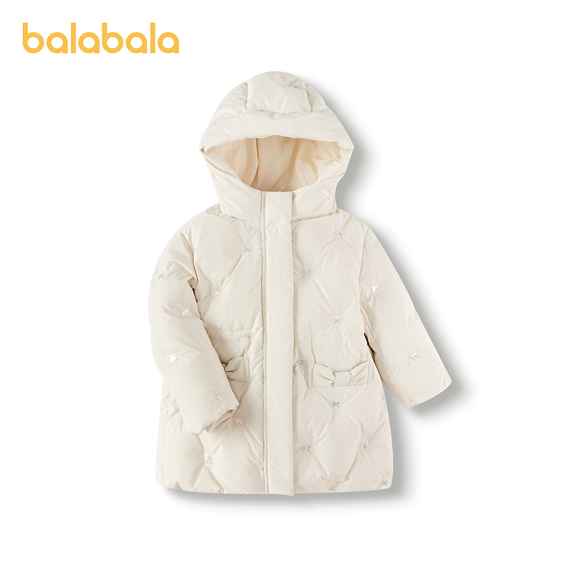 巴拉巴拉女童羽绒服中长款连帽外套冬装时髦绣花童装甜美精致时尚