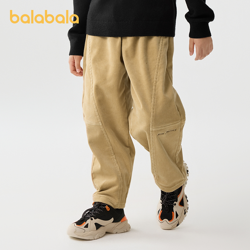 巴拉巴拉童装男童长裤加绒中大童裤子秋冬灯芯绒保暖时尚萝卜长裤
