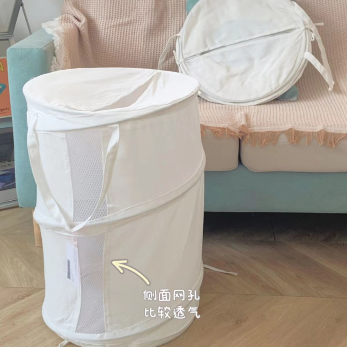 原单出口家用多功能可折叠大容量收纳筐白色棉布透气收纳篓
