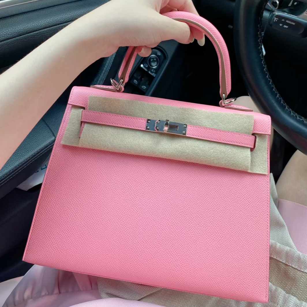 99新 Hermes/爱马仕 小花Jerry P223073289 手提包25 奶昔粉 Y刻
