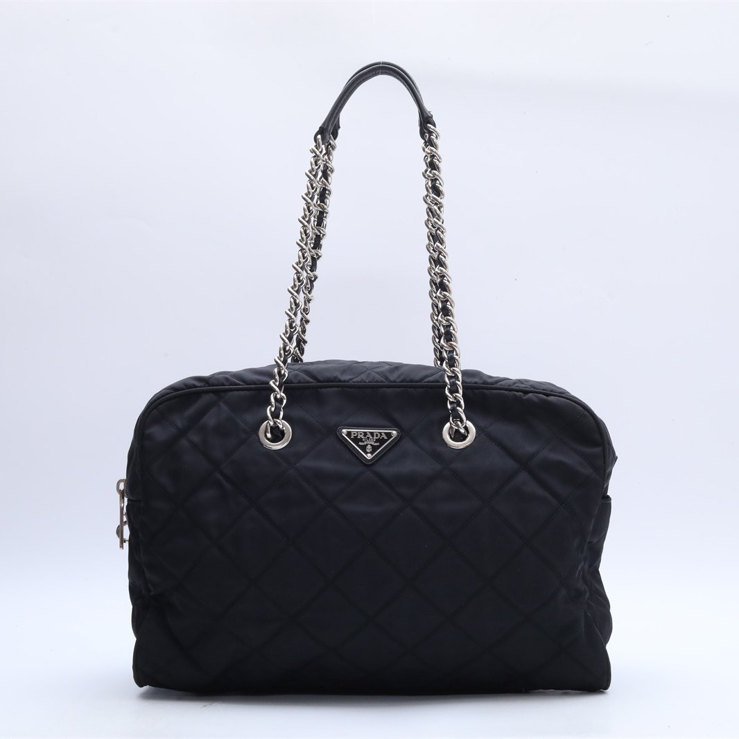 95新 Prada/普拉达 小花璐璐P234864237手提包 黑色 尼龙