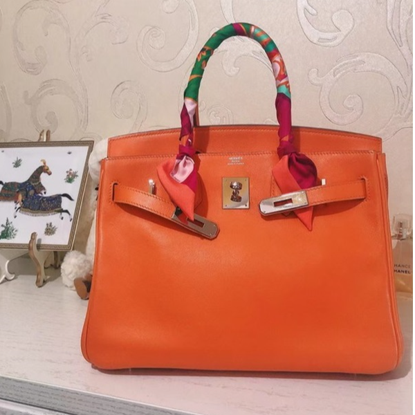 95新 Hermes/爱马仕 小花柳 手提包 30 爱马仕橙 S皮 框K 银扣 包