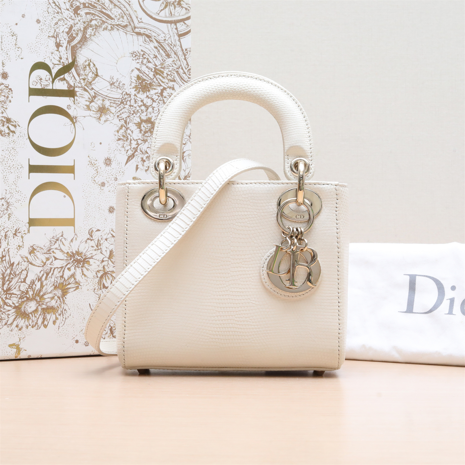 99新 DIOR/迪奥 小花璐璐 P224931456 戴妃包三格 皮肩带 蜥蜴皮