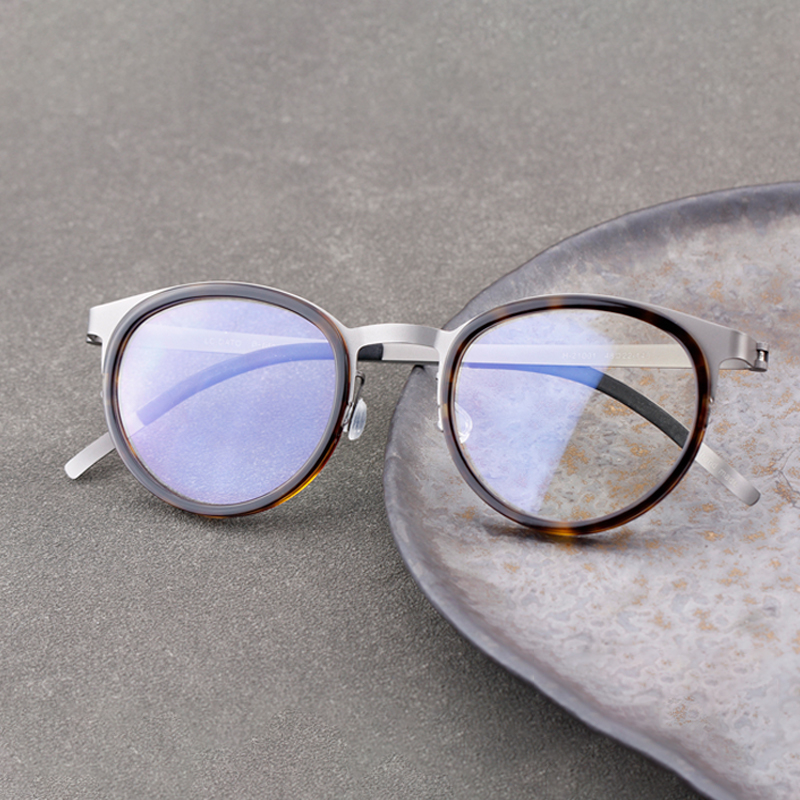 超轻纯钛眼镜架近视眼镜框男9704姜文圆框配近视蓝光变色镜片大脸