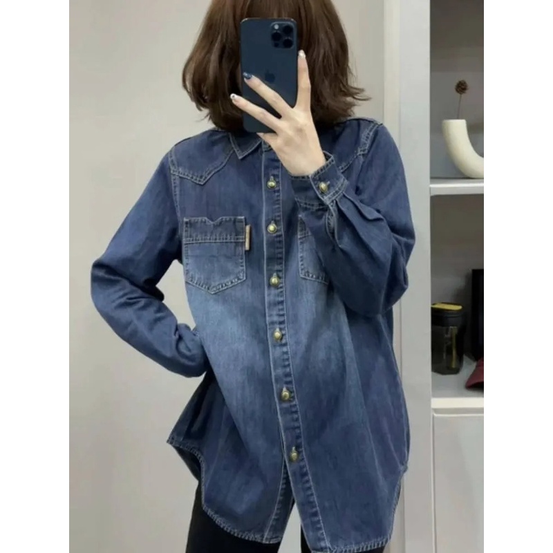 7102显瘦牛仔衬衫女秋冬新款宽松内搭百搭叠穿上衣休闲蓝色衬衣