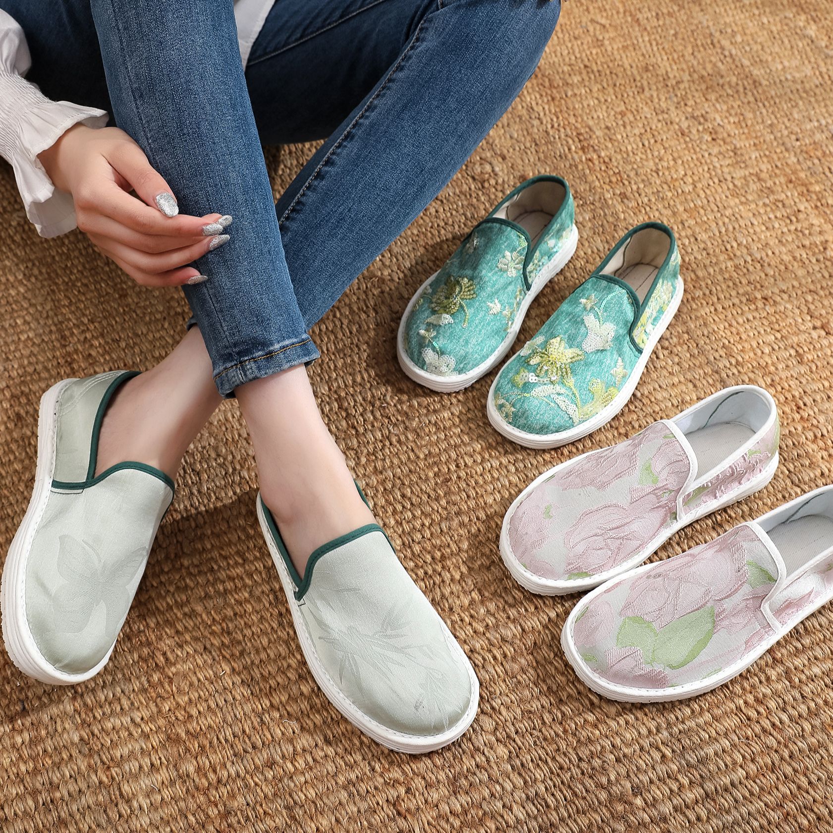 布仆风华新中式布鞋手工千层底老北京透气软底民族风一脚蹬女布鞋