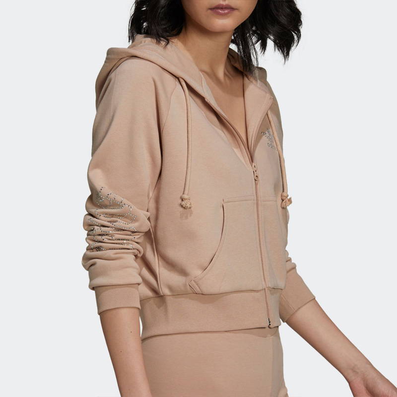 正品Adidas阿迪达斯三叶草连帽卫衣女夏开衫休闲运动服外套HF6766