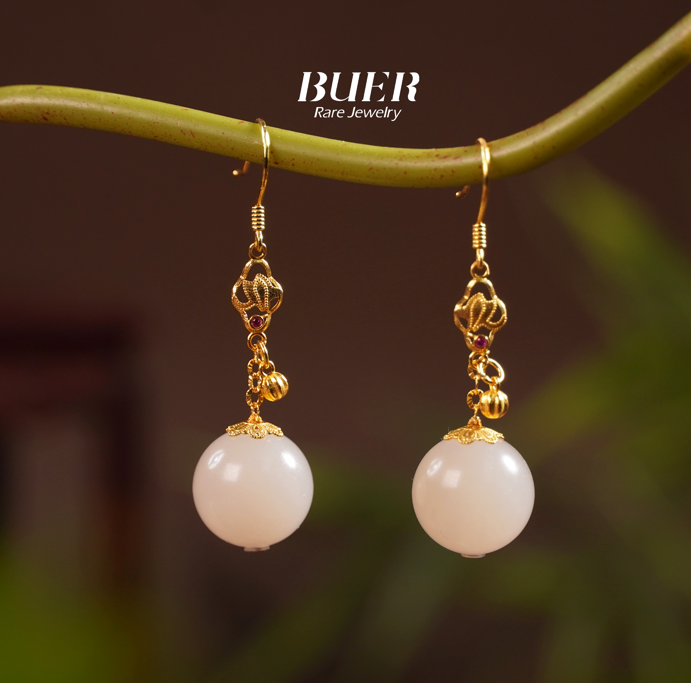 【不二】和田玉藕粉18k金DIY耳钩12mm+