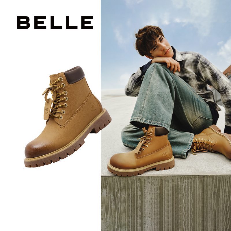 明星同款百丽又见旷野加绒大黄靴男商场同款马丁靴工装靴8MQ01DD4