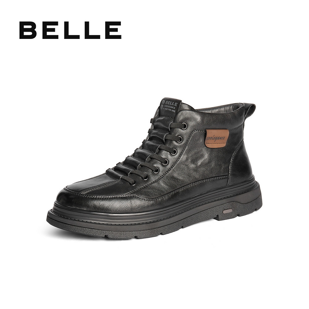 百丽复古高帮板鞋男鞋商场同款真牛皮时尚休闲短靴马丁靴8PJ01DD4