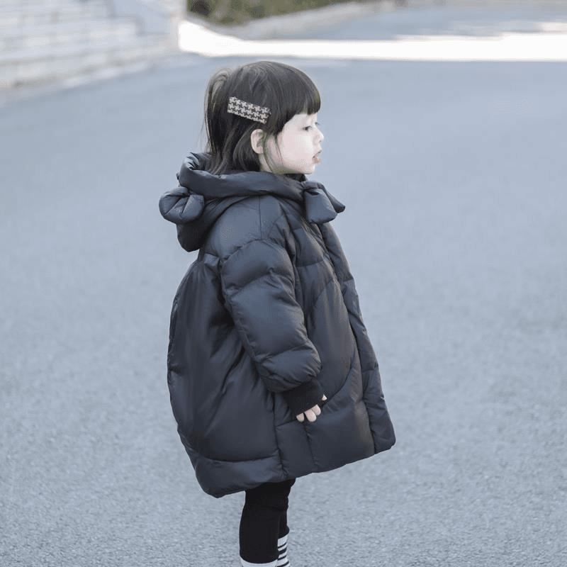 ABC女童羽绒服小童连帽2024新款女孩宝宝儿童中长款小熊加厚保暖