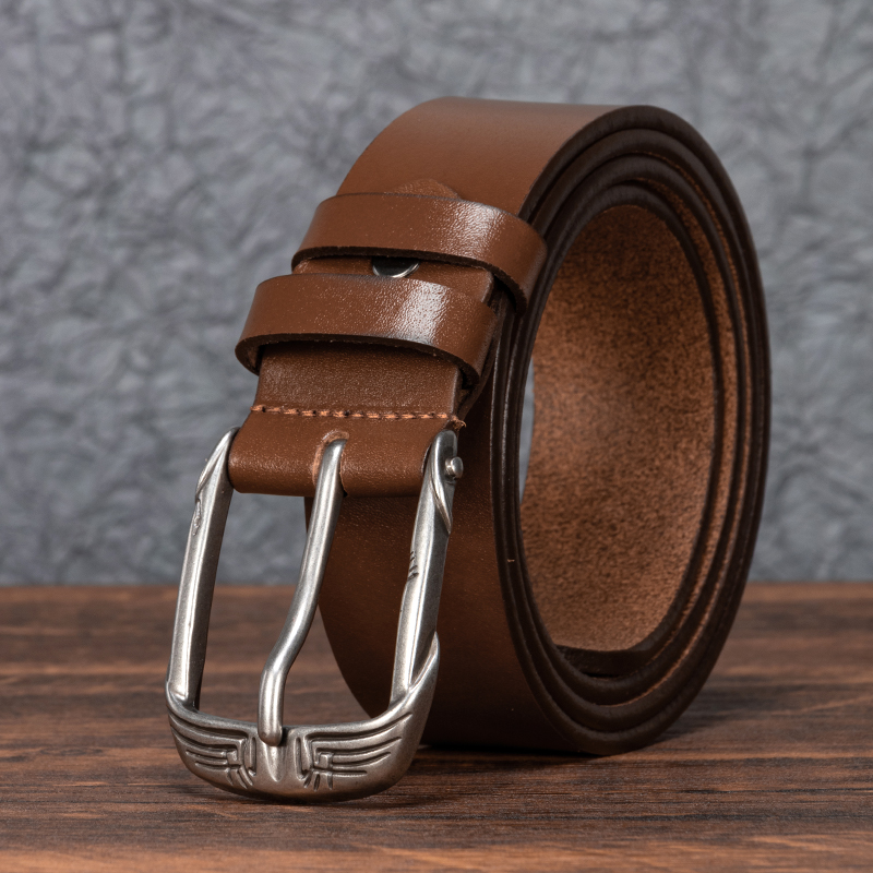 男士皮带时尚真皮休闲腰带男复古头层牛皮光面中青年牛仔裤腰带