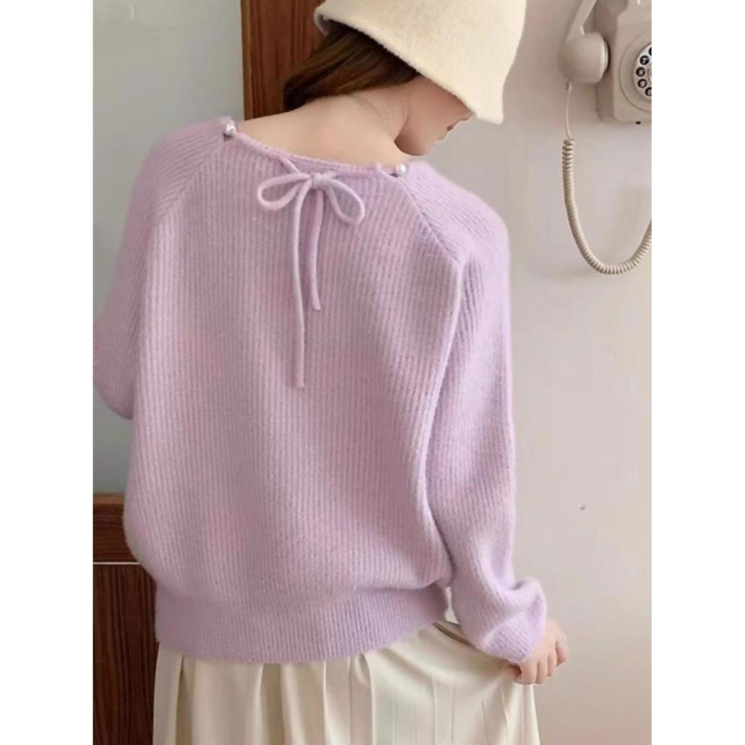 别致绝美软糯珍珠镂空圆领毛衣女秋冬新款温柔穿搭甜美系针织衫女