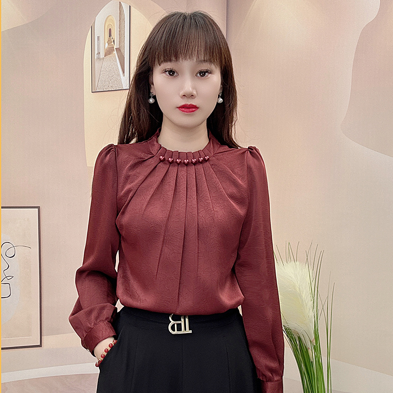 衬衫女长袖高级感纯色衬衣打底衫2025秋新款百搭洋气遮肚显瘦上衣