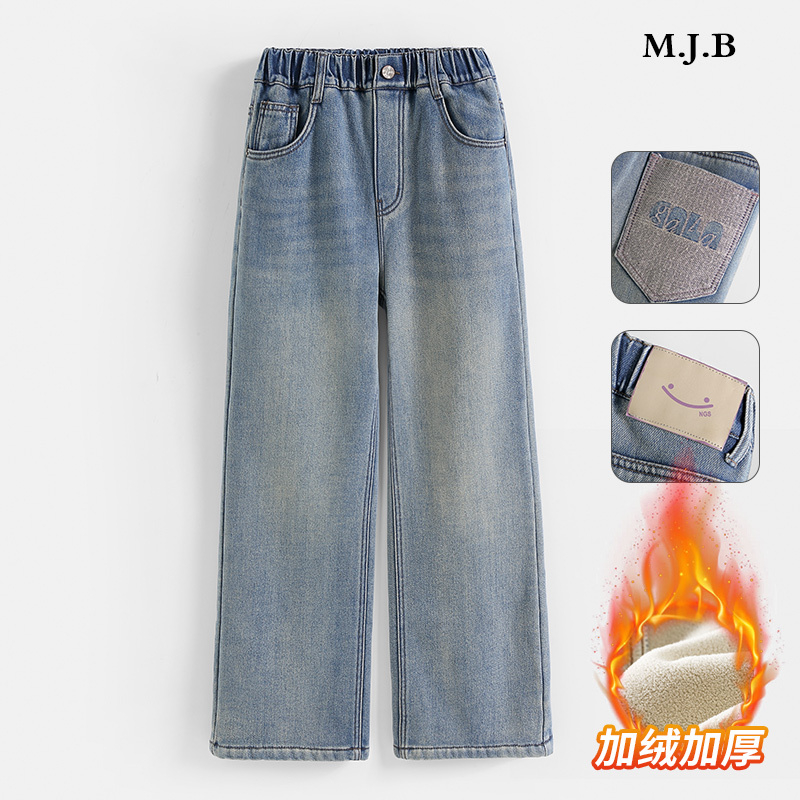 《童装品牌断码清仓直播》女童加绒直筒牛仔裤24900