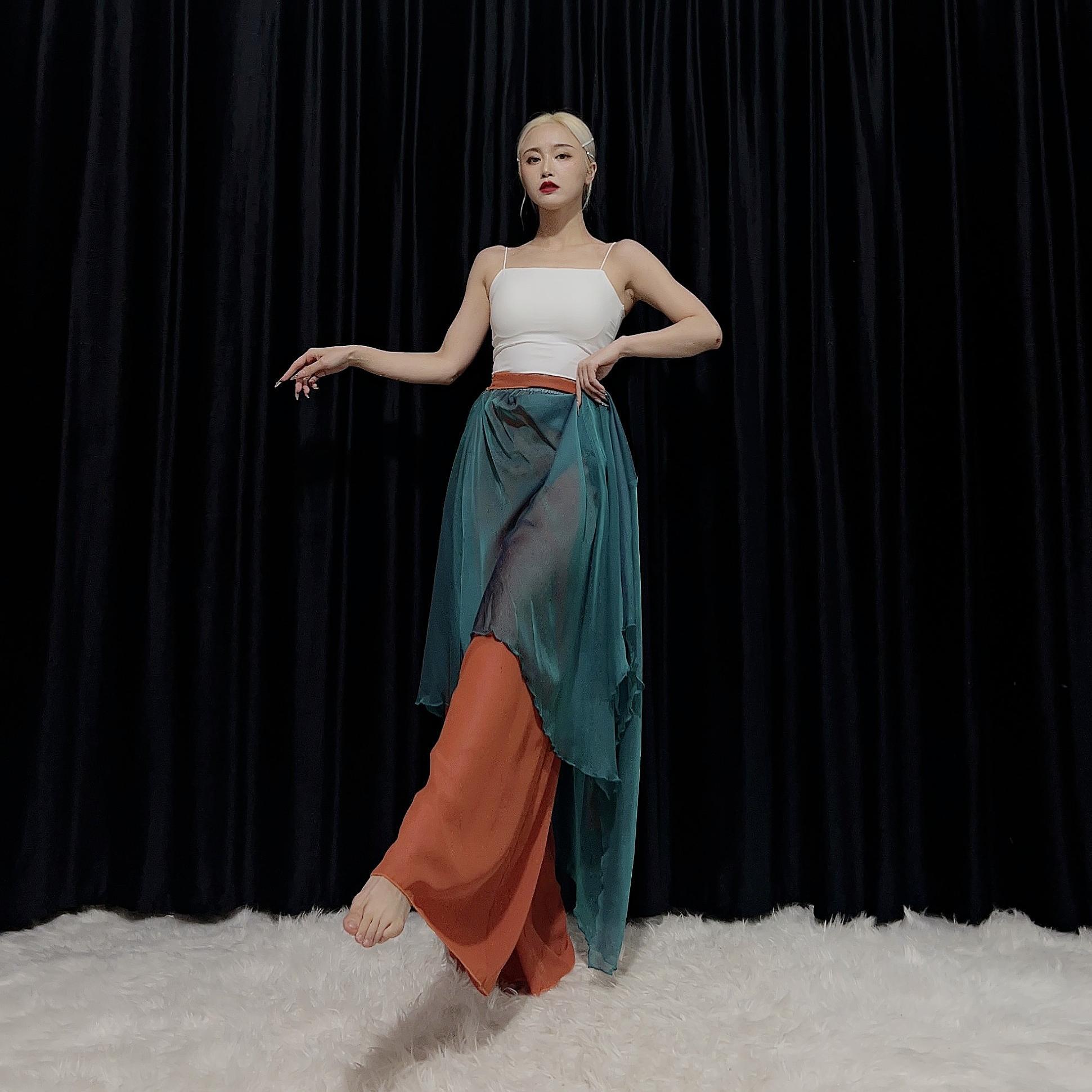 ROUR【撞色裤裙】肉肉老师国风民族风裤裙双层撞色雪纺飘逸不规则